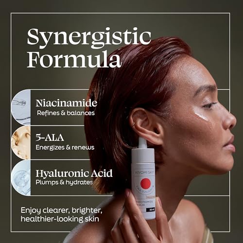 Kiyomi Skin Niacinamide Serum - Hydrating Vitamin B3 Face Serum with 5-ALA and Hyaluronic Acid for Pores, Dark Spots and Uneven Skin Tone - Soothing Facial Moisturizer for All Skin Types - 1 Fl Oz