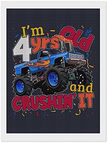 Monster Truck Design Gift For 4 Year Old Boy Birthday DIY 5D Diamond Painting Drawing Pictures by Number Kits, Cross Stitch Crystal Rhinestone Embroidery Paintings Pictures Arts Craft for Home Wall De