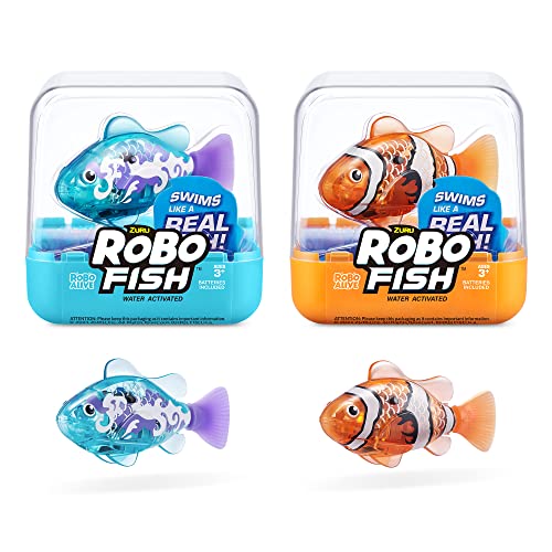 Robo Alive Robo Fish Robotic Swimming Fish (Teal + Orange) by ZURU Water Activated, Changes Color, Comes with Batteries, Amazon Exclusive (2 Pack) Series 3