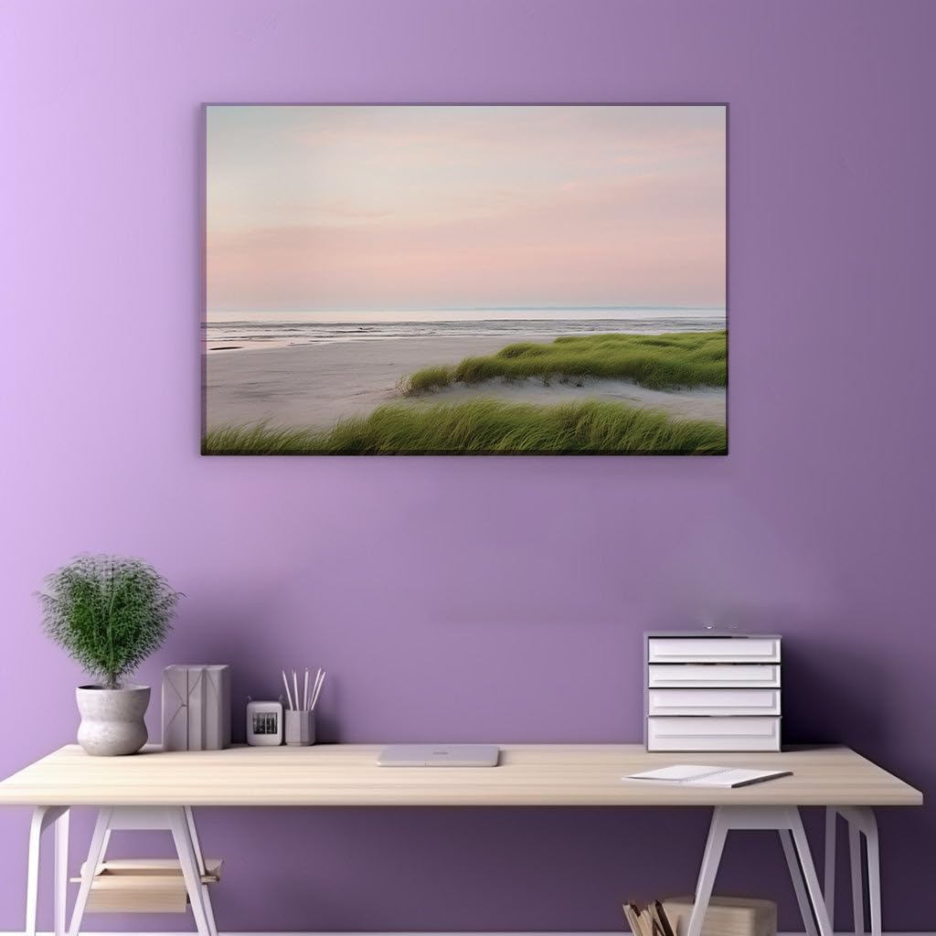 Canvas for Living Room. Sunset Serenity: A Lush Tapestry on a Tranquil Shore, 27 x 18 inch Canvas Wall Art - Beach Sunsets and Sunrises - Modern Home Decor