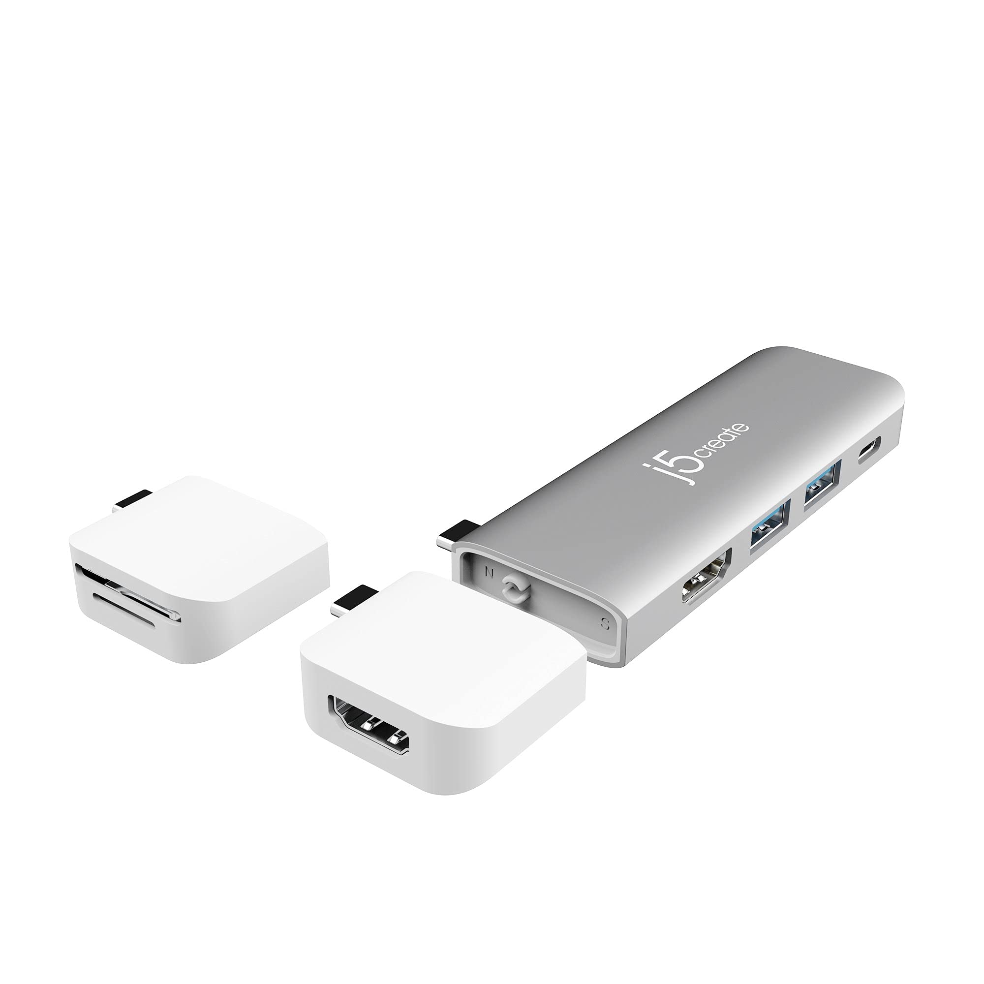 j5create JCD387 Ultradrive Kit USB-C® Dual-Display Modular Dock, Silver and White