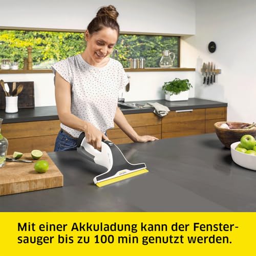 KÄRCHER Akku-Fenstersauger WV 7 Signature Line, Akkulaufzeit: 100 min, LED-Ladezustandsanzeige, 2 Absaugdüsen, Sprühflasche mit 2 Mikrofaserbezügen, Schmutzkratzer, 20 ml Fensterreiniger-Konzentrat