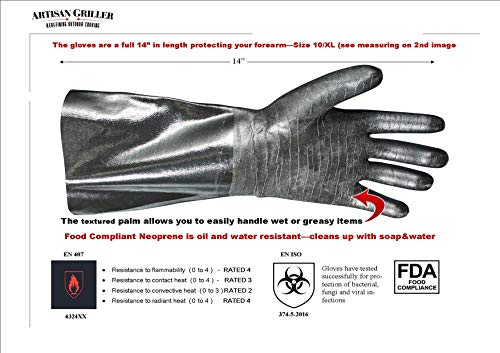 Artisan Griller Pit Glove - Heat Resistant Smoker Gloves for Grilling, Cooking & Frying | Waterproof Neoprene, Oil & Flame Resistant, Non-Slip BBQ Black Mitts for Outdoor Cooking & Kitchen (14 Inch) by ARTISAN GRILLER REDEFINING OUTDOOR COOKING - Used condition - US$27.77