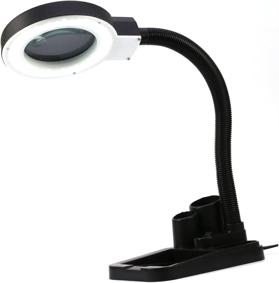 Magnifier with Light and Stand,Adjustable 40 LED Magnifying Desk Lamp Light Magnifier & Desk Lamp Illuminated Lighting 5X 10X Stand Magnifier Crafts Glass Tabletop Lamp with Pen Container