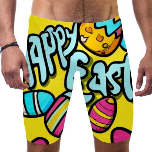 Happy Easter Swimsuit for Men & Boys,Competition Lap Swim Suit, Square Leg Endurance Training Multicoloured