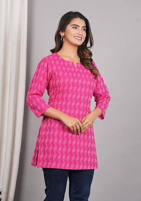 Traditional Cotton Print Kurta Office Short Kurti Tops Tunics for Women - Image 2