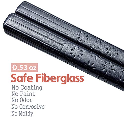 PortableAnd 5-Pairs Fiberglass Reusable Chopsticks Set Dishwasher Safe 9 1/2 Inches Black with Multi-purpose Cotton Drawstring bag carrying case for travel Sushi, Noodles and Asian Food