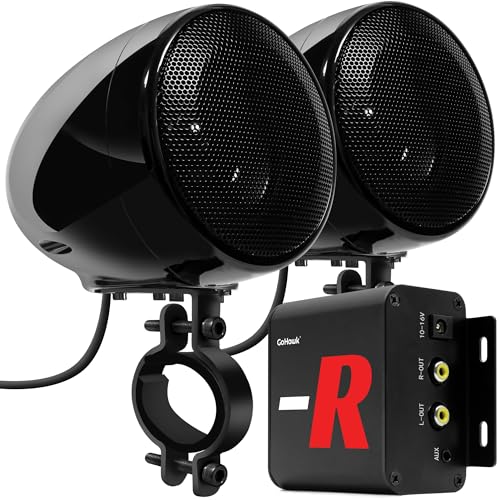 GoHawk Motorcycle Speakers Bluetooth Waterproof Radio Audio System with Amplifier, FM Radio, Volume Control, ATV UTV Compatible