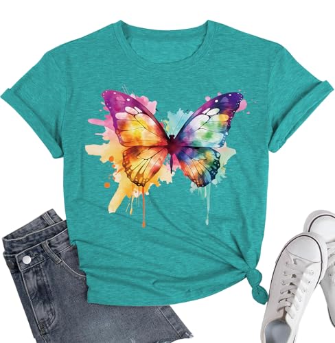 Image of Butterfly Shirts for Women Butterfly Graphic Tops Womens Vacation T-Shirt Nature Lover Tee