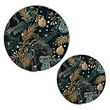 Emerald Gorilla Gold Green 2 PC Round Pot Holders Set Heat Proof Cotton Hot Pads for Dishes Decor