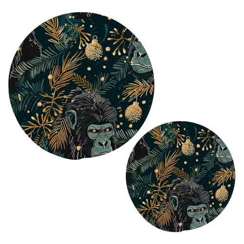 Emerald Gorilla Gold Green 2 PC Round Pot Holders Set Heat Proof Cotton Hot Pads for Dishes Decor