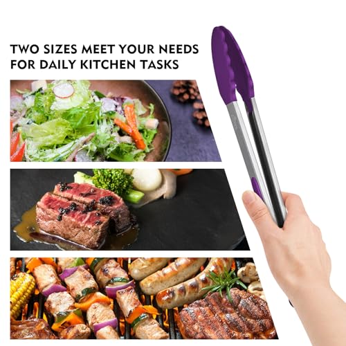 Image of HOTEC Stainless Steel Kitchen Tongs with Silicone Tips, Set of 2-9 inch and 12 inch