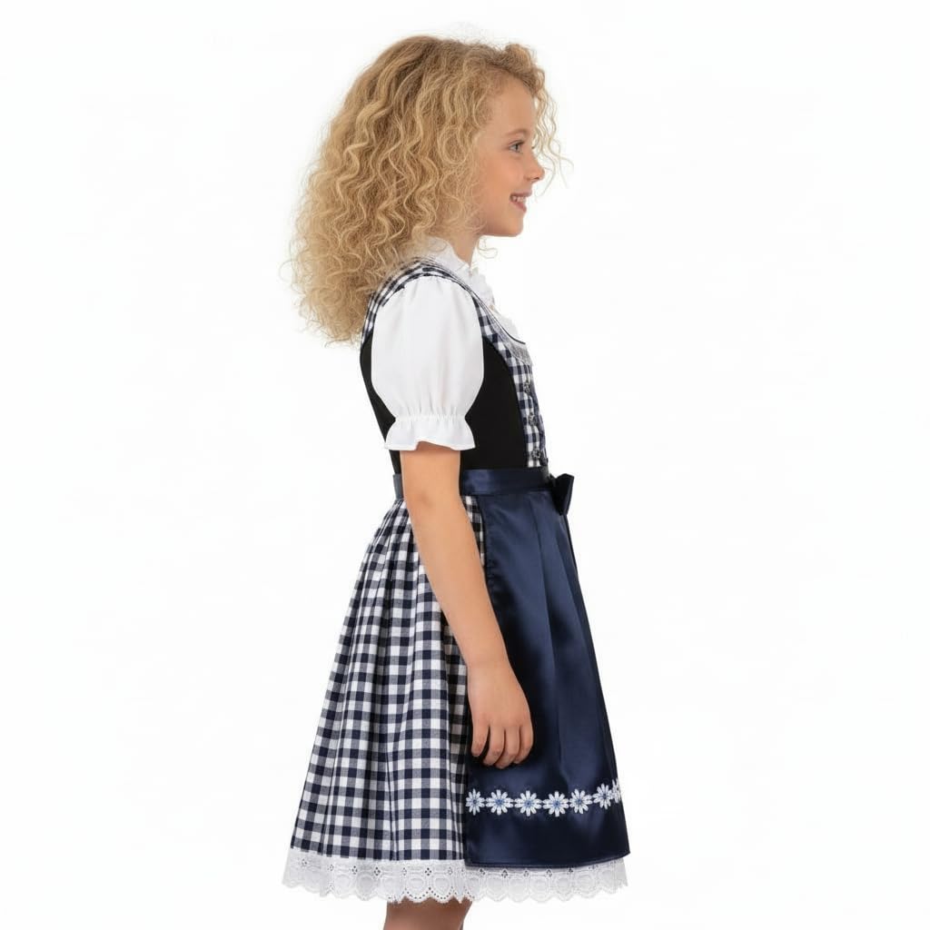 Alte Liebe Mädchen Dirndl Set 3-teilig Klassisches Kinder Trachtenkleid mit Bluse & Schürze – Oktoberfest/Festlich – 92–152