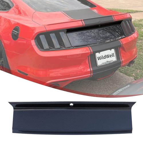 Image of WildWell Trunk Decklid Panel Compatible with 2015-2023 Ford Mustang | Rear Decklid Panel Trim Center Boot Cover Exterior Accessory Carbon Fiber Painted