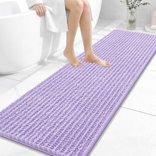 Image of OLANLY Long Bathroom Rugs Runner 59x20, Thick Soft and Absorbent Chenille Bath Mat, Non-Slip, Machine Washable Quick Dry Bath Rugs for Tub Shower Floor, Home Decor Accessories, Lavender