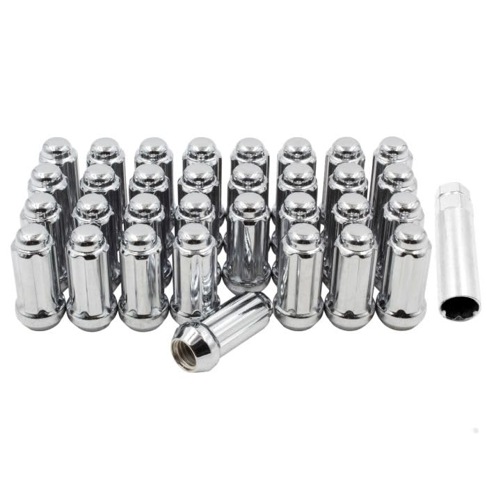 Image of Wheel Accessories Parts 32 Pcs M14x2 14x2 Thread Truck 2.25 inch Long Spline Lug Nuts Chrome 6 Spline Hex Fits Ford Excursion F250 F350 Super Duty
