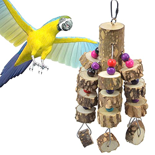 JAVOUKA Juguete grande para mascar con nudos de aves - Juguete de madera natural para loro de maíz sugerido para guacamayos cokatoos, gris africano y una variedad de loros amazónicos (color al azar) Cover
