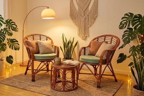 Image of CANE CRAFTS Premium Bamboo Chair Set with Table|Kursi|Garden Chairs with Table|Chairs for Living Room, Home, Dining Room, Bedroom, Kitchen, Office, Outdoor & Garden|Set of 2 Chairs & 1 Table (Brown)