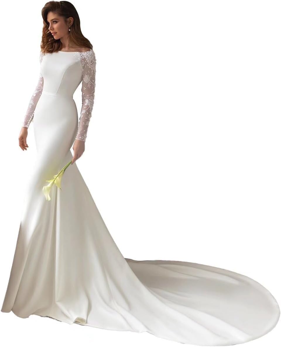 Off Shoulder Ball Gown Wedding Dresses for Bride Long 2025 Sexy Satin Bridal Gown with Train Ivory 24