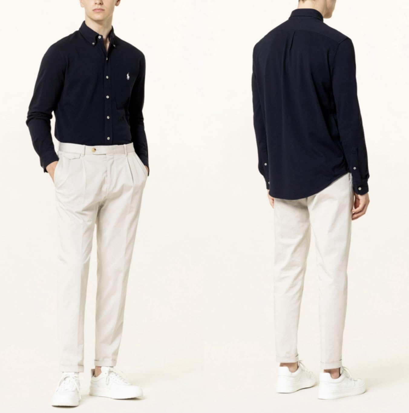 Ralph Lauren Herren Langarm Hemd - Custom Fit (Navy, M, m)