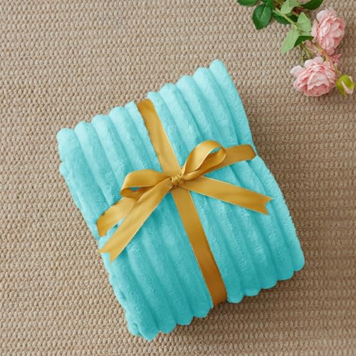 Image of BEDELITE Ribbed Twin Blanket for Couch & Bed, Aqua, 60 inchx80 inch | Ultra-Soft Plush Fleece, Cozy, Warm Yet Lightweight, Ribbed Texture, Home Decor, Machine Washable, Giftable, All-Season Use