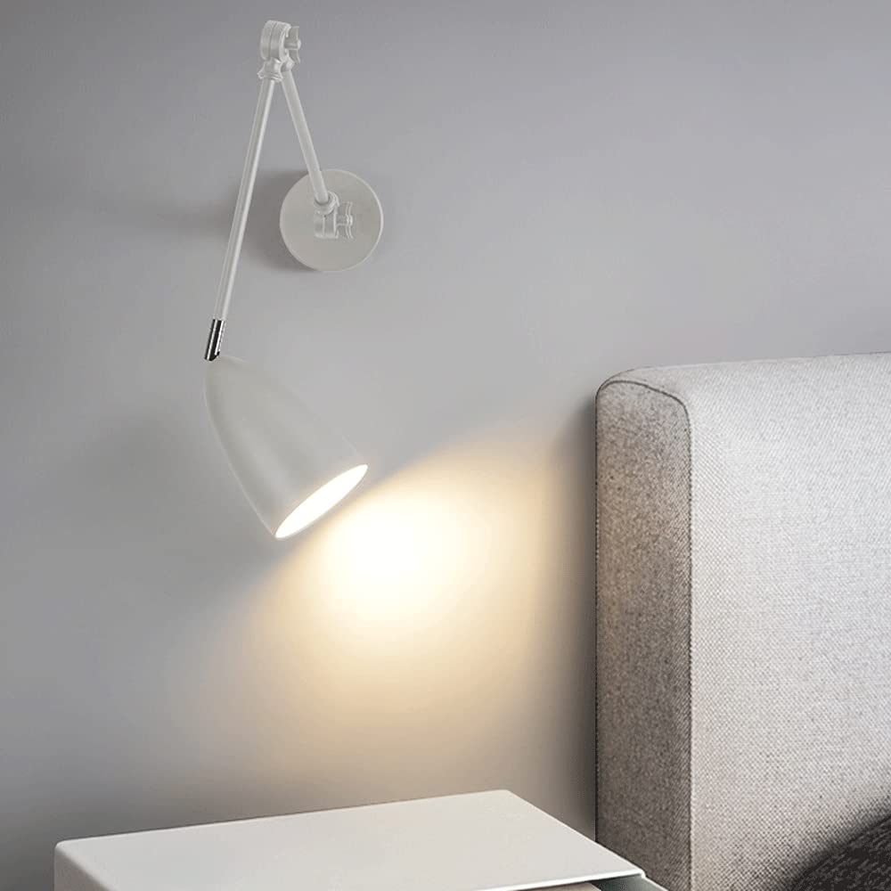 SEMANHUA Lámpara de pared con brazo oscilante for mesita de noche, luces de pared retráctiles de metal, accesorio de iluminación E27, lámparas de pared de lectura for dormitorio, luces de pared simple