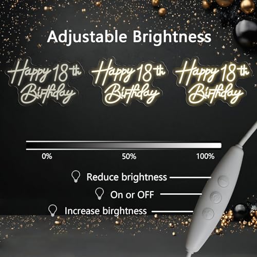 Image of Happy 18th Birthday Neon Sign For Birthday Party16.5 inch*10.5 inch Neon Happy Birthday Led Neon Light For Party Backdrop Wall Decor With Dimmable Switch Birthday Light Up Sign Birthday Gift