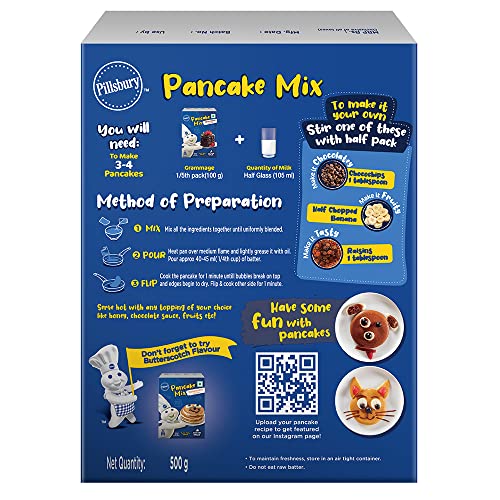 Image of Pillsbury Chocolate Flavour Pancake Mix| 2-Minute Pancake Mix For Kids| No-Preservatives |500 Gram (Pack of 3)