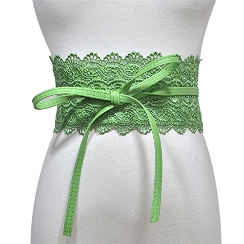 Women's Lace Waist Belt Bow Tie Wrap Around Soft Leather Boho Corset Elegant for Dresses (Green)3