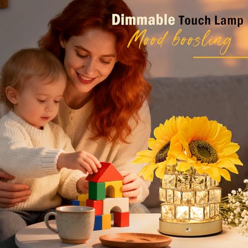 Image of Sunflower Lamp, Rechargeable Flower Night Light with Cordless Touch Control | 3 color modes with adjustable brightness for bedrooms, offices and home decor. Great gift for women, moms & teachers