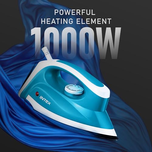 Image of Intex Glidex Edge Dry Iron 1000W | Non-Stick German Coating Soleplate | Adjustable Temperature Control | 360 Swivel Cord | Lightweight Shock Proof Dry Iron for Clothes | 2 Year Warranty (Blue)