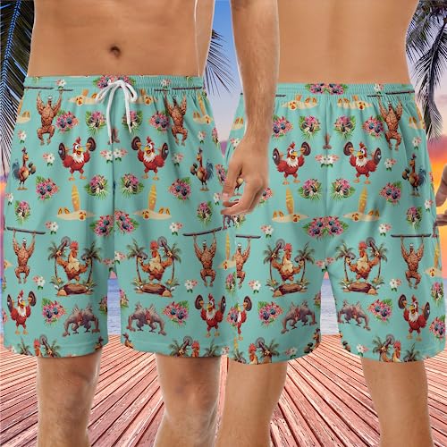 Workout Men's Swim Trunks - Animal Lovers Hawaiian Shorts for Men, Men's Summer Bathing Shorts Set 272