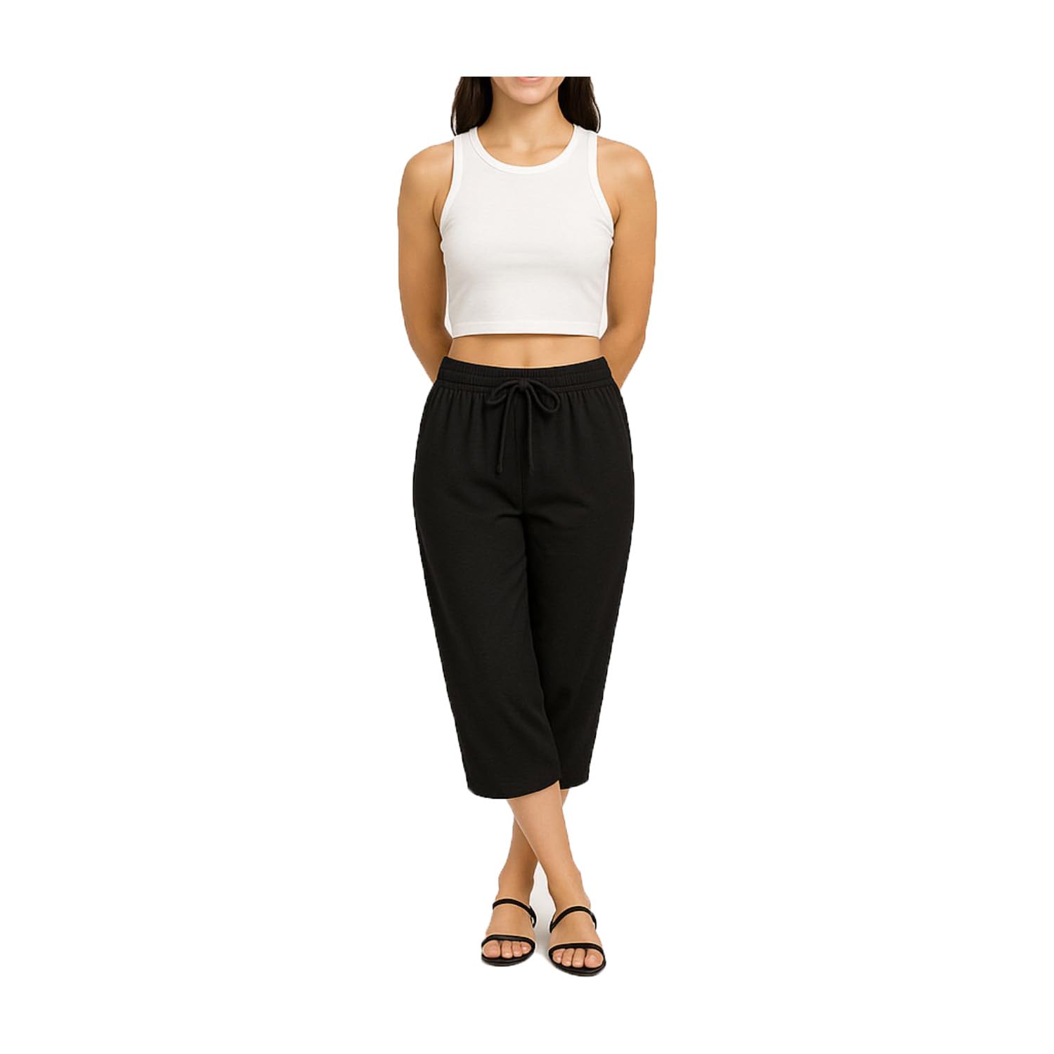 brand flex Womens Cotton Plain Loosefit Capri, 3/4th Capri, Trousers For Women Black 1Pack-picture-46