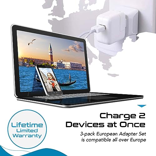 Ceptics Complete European Travel Adapter Set - 2 In 1 Usa to Europe, Germany, England, Spain, Italy, Iceland, France, (Type G, E/F, Type C) - 3 Pack, Safe Grounded Perfect for Cell Phones, Laptops - Image 5