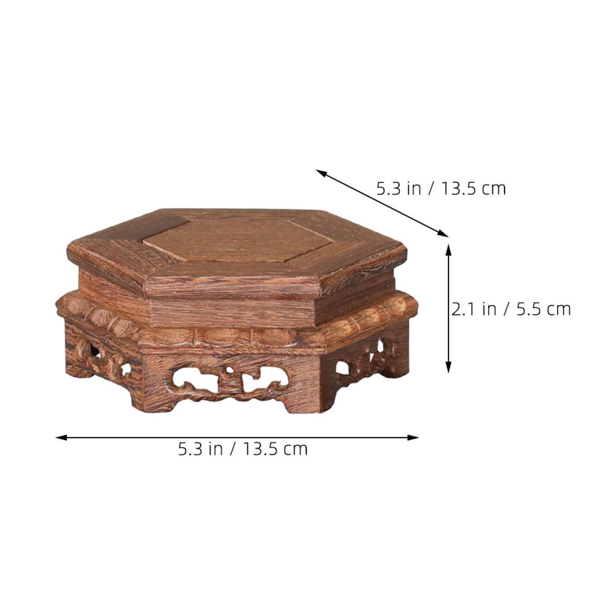 Base de Exhibición Estable y Decorativa de Madera Marrón Hexagonal Diseño Rústico para Tetera y Estatua Budista para Mesa y Oficina