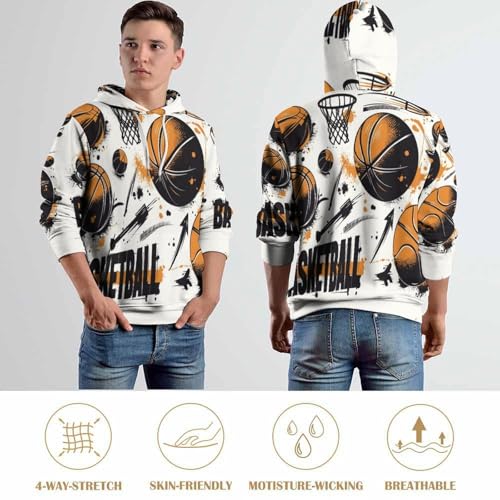 Sweat à capuche imprimé graffiti avec illustration de basket-ball - 7