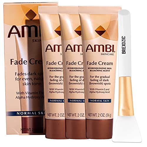 3 Pk Ambi Skincare Fade Cream Vitamin E Cream Helps Reduce Dark Spots & Blemishes, Hyperpigmentation Treatment & Acne Scar Treatment for Face, Dark Spot Corrector for Normal Skin with Brexonic Applicator Brush (2 Oz)