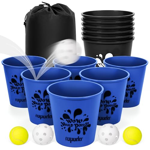 ropoda Giant Yard Pong Yard Games with Durable Buckets and Balls Outdoor Game with Carry Bag for The Beach Lawn Great Gift Choice for FamiliesBlue and Black