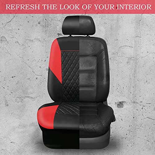 Image of CAR PASS Red Leather Seat Covers Full Set-Universal Quilting Pretty Girly Car Seat Cover with 5mm Composite Sponge Inside,Airbag Compatible, Waterproof Delux Fit for Most Sedan,SUV,Cars (Full Set,Red)