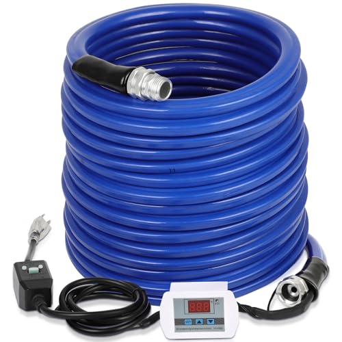 Image of Heated Water Hose for RV, 50FT Electrically Heated Garden Hoses, -45 ℉ Freeze Protection Heated Water Hose, Smart Self-regulating External Thermostat Heated Hose for RV Home Garden Camper