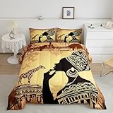African Woman Print Comforter Set African Woman Themed Bedding Set African Pattern Comforter for Children Kids Boys Girls Microfiber Ethnic Afro Decor Duvet Set Room Decor Quilt Set Queen Size