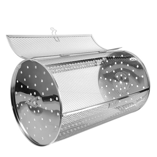 TOYANDONA Jaula de Horno Giratoria de Acero Inoxidable para Asar Frutos Secos y Verduras Cesta para Parrilla Eléctrica con Rotación Resistente y Uniforme Herramienta para Barbacoa y Cocina