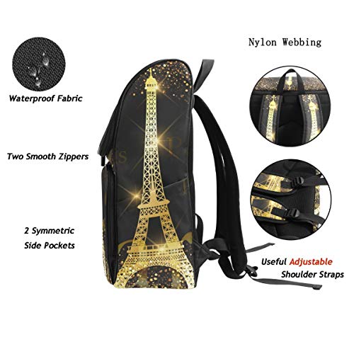 Naanle Chic Beautiful Fireworks Paris Golden Eiffel Tower Print Casual Daypack College Students Multipurpose Backpack Large Travel Hiking Bag Computer Bag for Boys Girls4