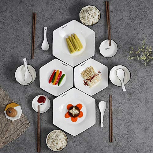 Nordic sześciokątne ceramiczne zestawy obiadowe 56 szt. Talerze sałatkowe spodki miski pałeczki porcelanowa zastawa stołowa kreatywna rodzinna zastawa stołowa na przyjęcie prezent