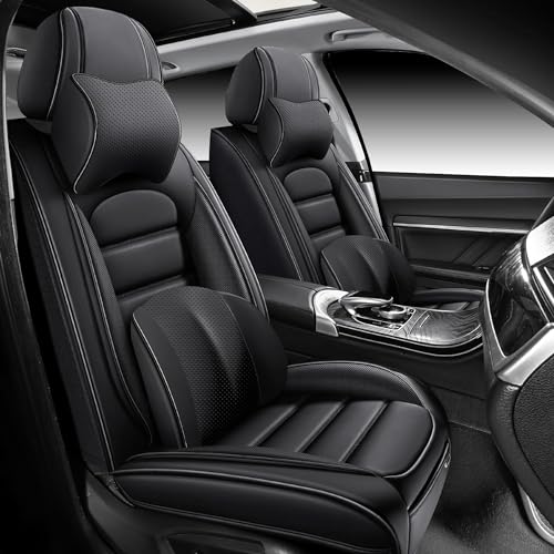 Image of Deluxe Front Covers for Volkswagen Golf SportWagen 2015-2019, Black | Premium Leather, waterproof full coverage, headrest and lumbar support, non-slip comfort for daily commuting