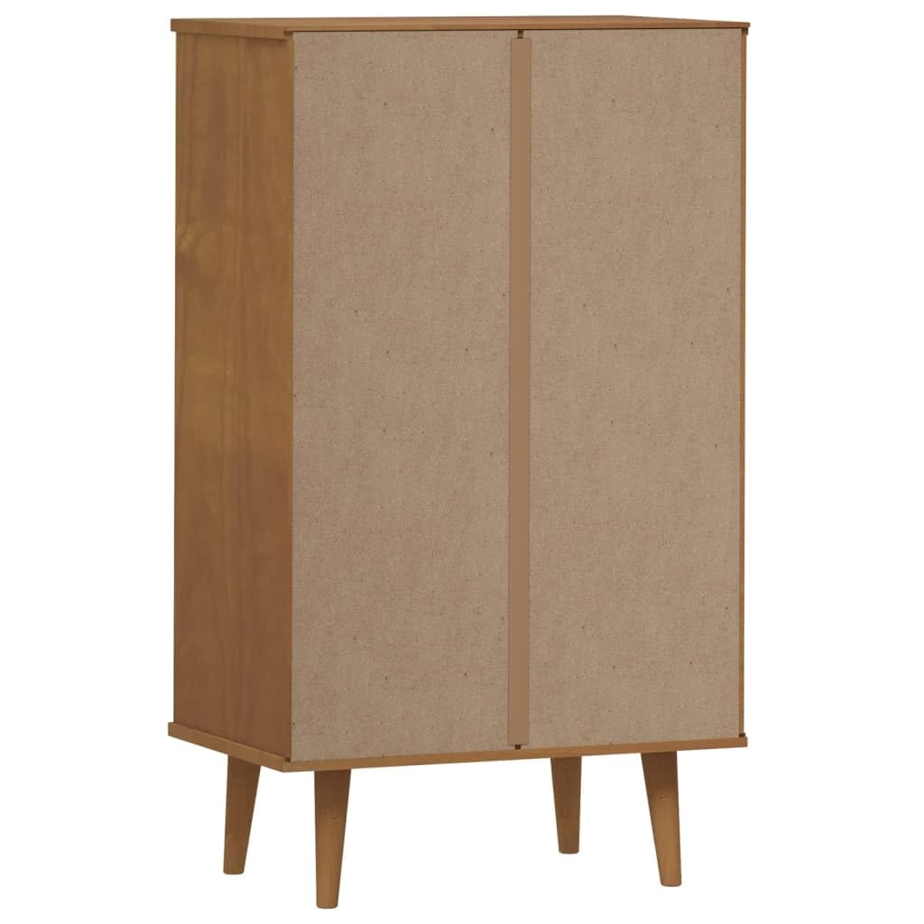 MOLDE szafka na buty z litego drewna sosnowego, brązowa, 59,5 x 35 x 103 cm, z szufladami i solidnym blatem, do organizacji obuwia i akcesoriów do domu, ten tytuł dla Amazon spełnia