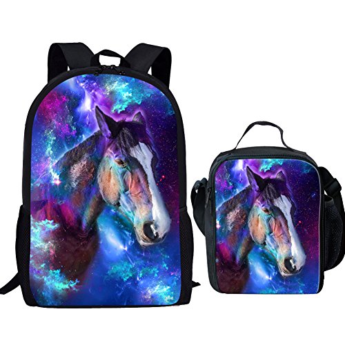 Nopersonality Backpack Colorful Elementary Boys Girls Horse School Bag Set with Lunch Box Small