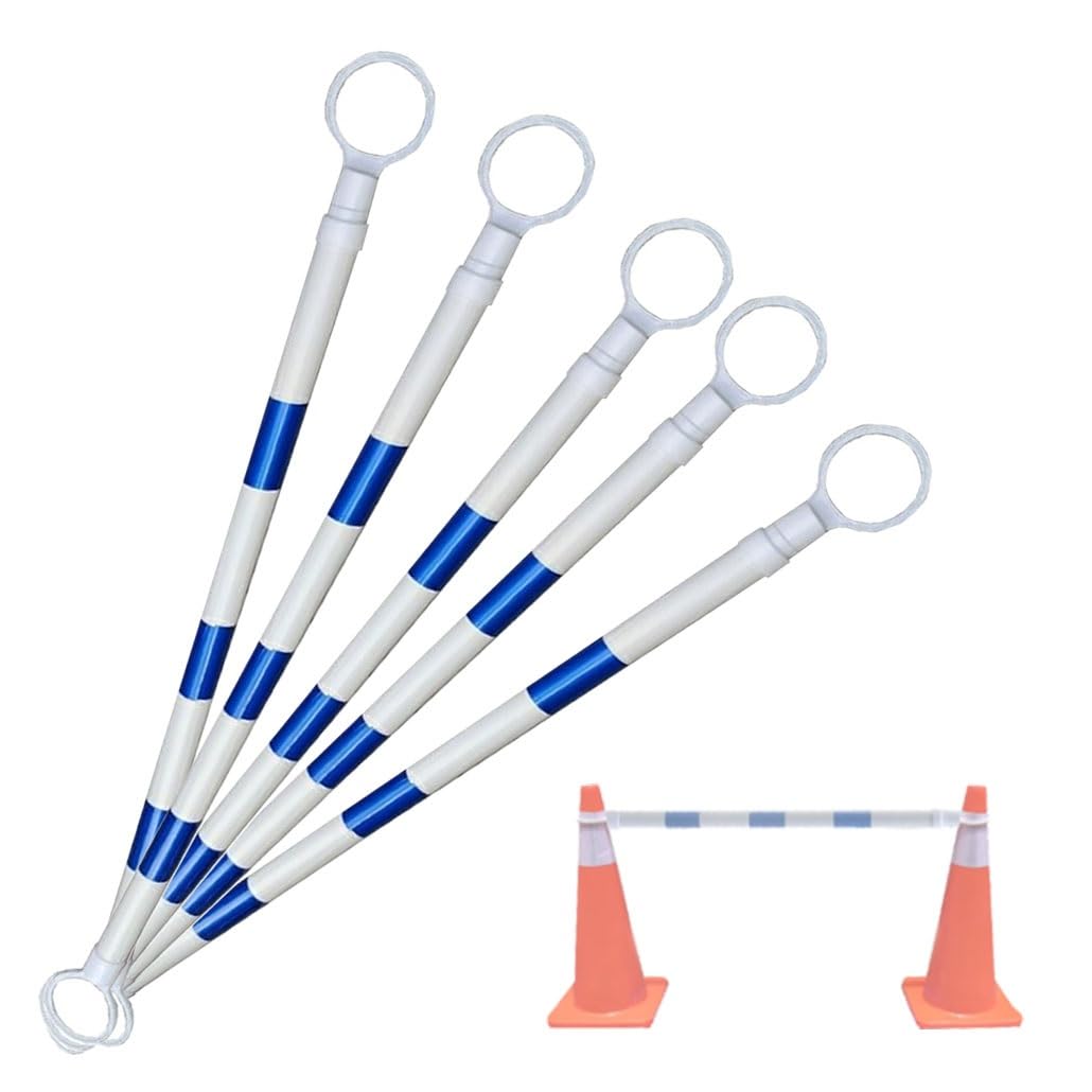 Generisch Verstellbare Verkehrskegelstange - 47-78 Zoll ausziehbare Sicherheitsbarriere mit reflektierendem Streifen für Baustellen, Parkplätze, temporäre Absperrungen - 5er-Pack (Blau & Weiß)