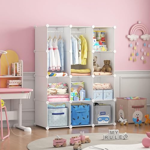 Image of Mevigo Foldable Plastic Wardrobe for Clothes - 12- Door Baby Cupboard for Clothes Storage, Wardrobe for Kids, Plastic Almirah, Collapsible Wardrobe for Kids Livingroom & Home (White- M4, 12- Door)