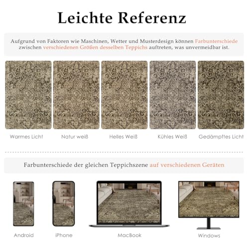 HUGEAR Waschbarer Braun Vintage Teppich im Eingangsbereich 60x90cm fußmatte badezimmerteppich Weich rutschfest Retro Kleiner Tepich Kurzflor Bad Schlafzimmer Carpet Bedroom